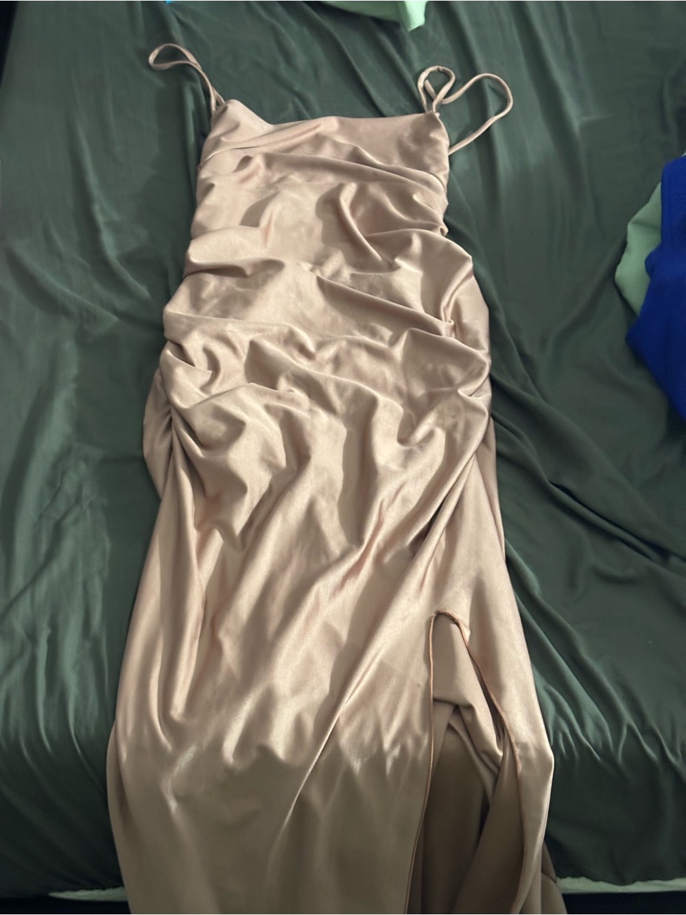 Slip Satin Maxi Dress with Side Slit - Nude